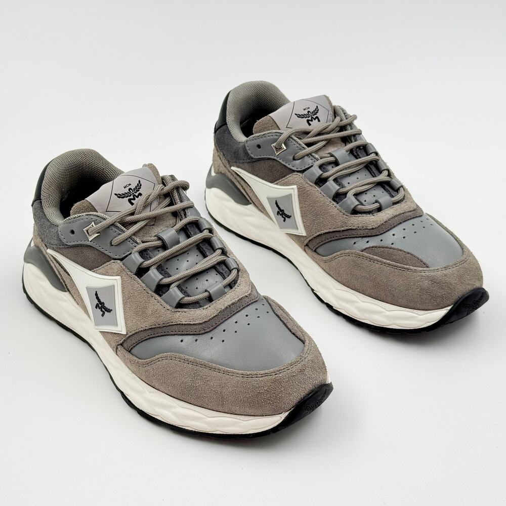 MCM Skywander Ice Grey Calf Suede Leather Low Top Sneakers Womens EU 36 Italy